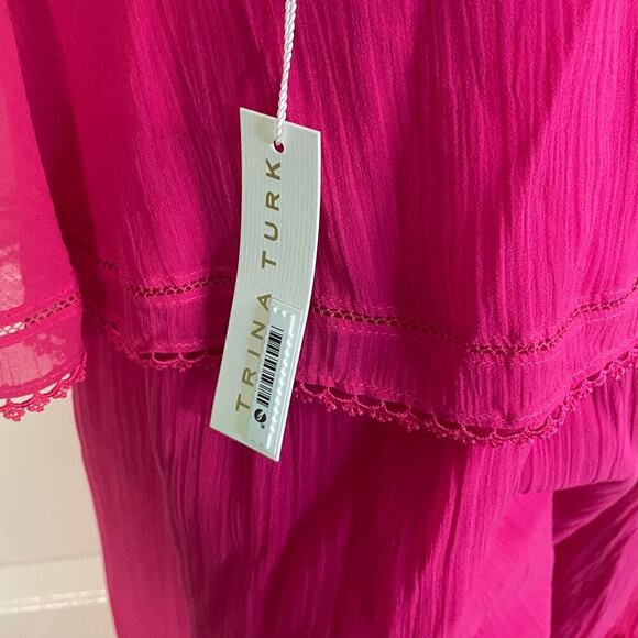 NWT Trina Turk Narcissus Fuchsia Silk Blend Hot Pink Layered Sundress Size 4 - Picture 4 of 9